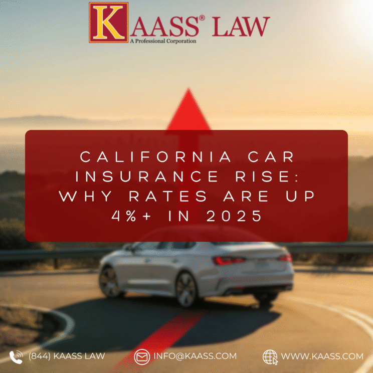 An image illustrating the California Car Insurance Rise, with an arrow pointing up over a vehicle.
